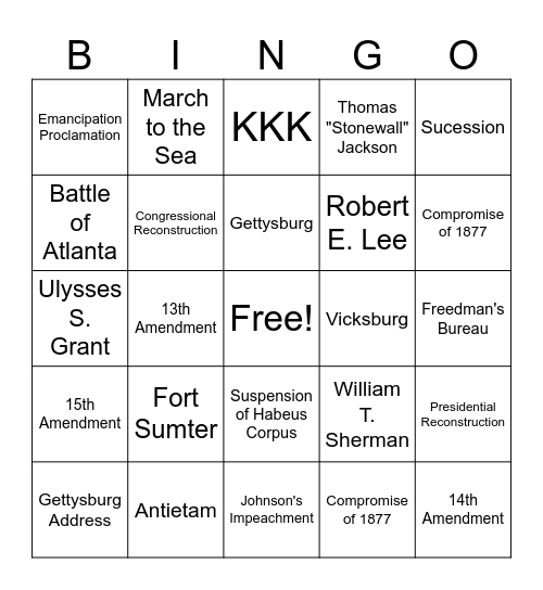 US History Domain 2b Bingo Card