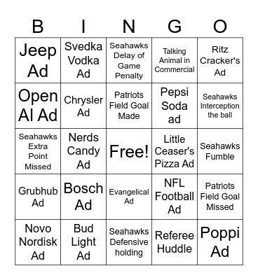 Super Bowl LX Bingo Card