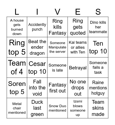 Secret life Bingo Card