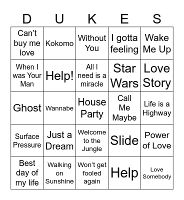 Duke Olympics: Winter Wake-Up Week Music Bingo Card