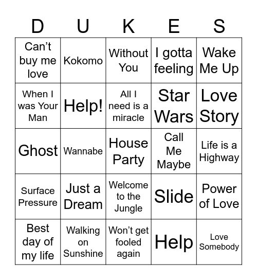 Duke Olympics: Winter Wake-Up Week Music Bingo Card