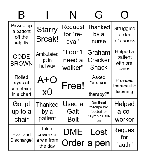 Therapy BINGO Card