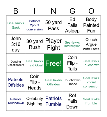Super Bowl Bingo Card