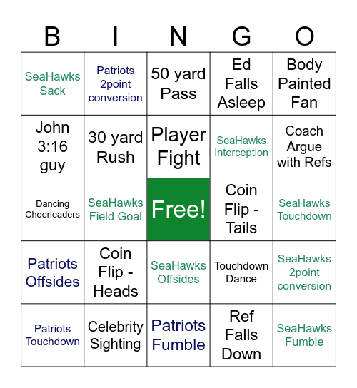 Super Bowl Bingo Card