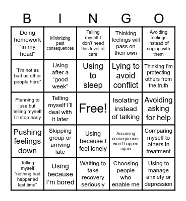 Minimization Bingo Card