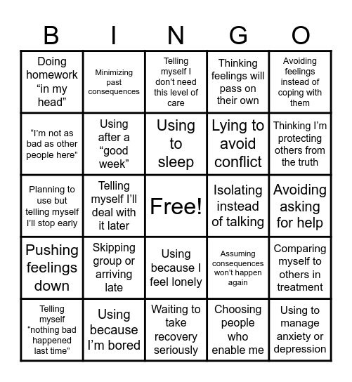 Minimization Bingo Card