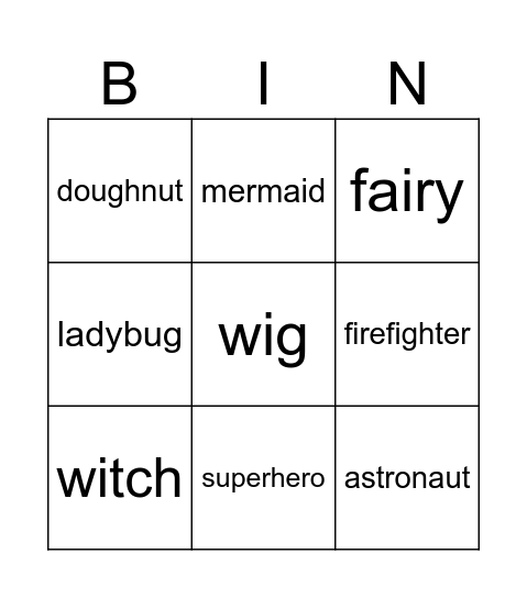 carnival Bingo Card