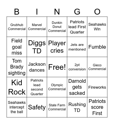 Super Bowl 2026 Bingo Card
