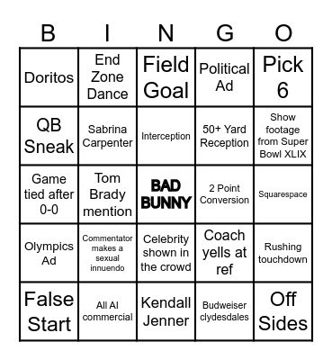 Super Bowl LX Bingo Card