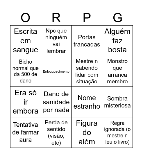 RPG do Juão Bingo Card