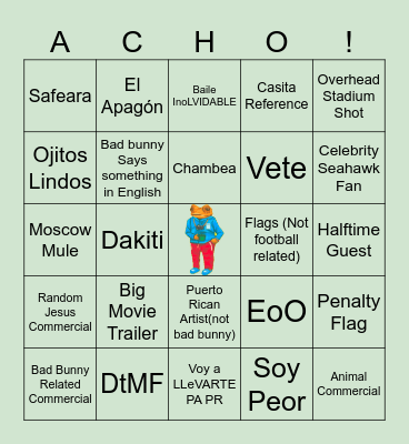 Benito Bowl Bingo Card
