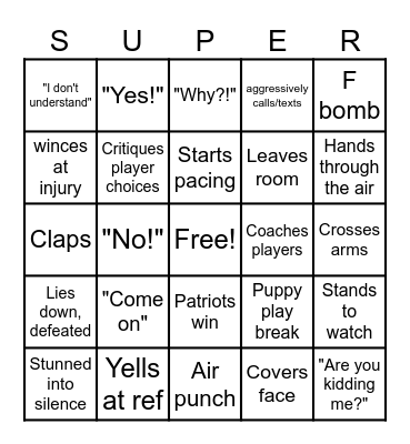 Superbowl Bingo Card