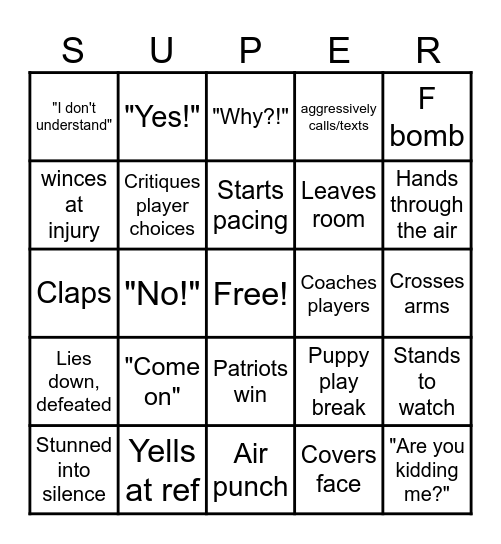 Superbowl Bingo Card