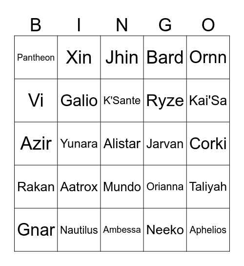 LEC letzter Tag Bingo Card