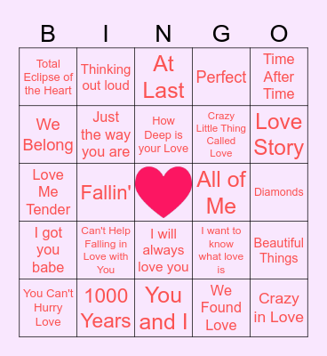 Love Song Bingo Card