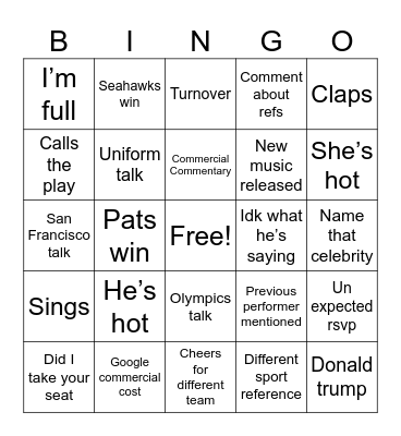 HDTV Superbowl Bingo Card