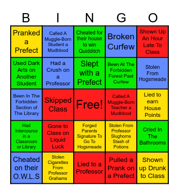 Hogwarts Bingo Card