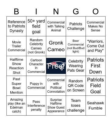 Superbowl LX Bingo Card