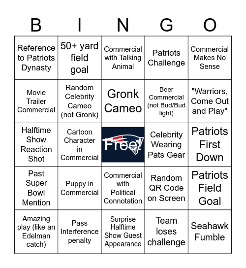 Superbowl LX Bingo Card