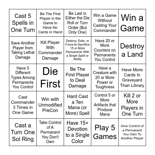 Commander Bingo Card
