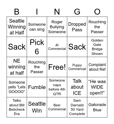 Super Bowl Bingo! Bingo Card
