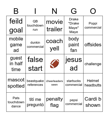Super bowl bingo Card