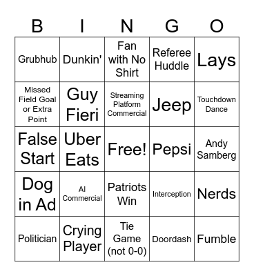 Super Bowl 2026 Bingo Card