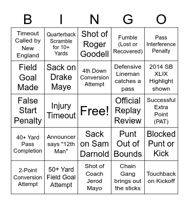 Super Bowl LX Bingo Card