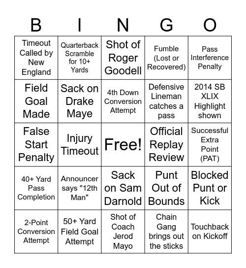 Super Bowl LX Bingo Card