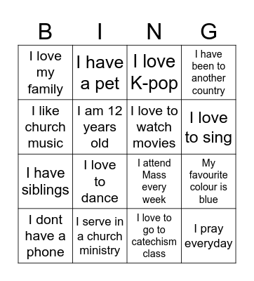 Friendship Bingo Card