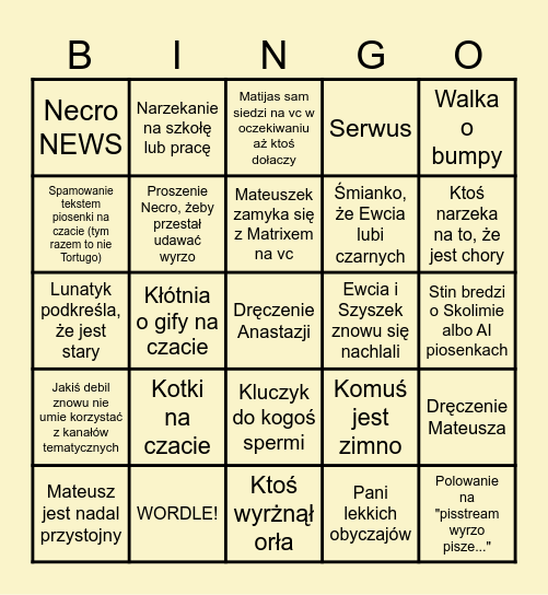 Miodzikowe Bingo Card