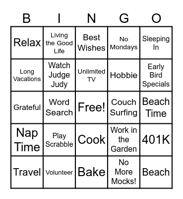 Julia's Retirement Bingo Card
