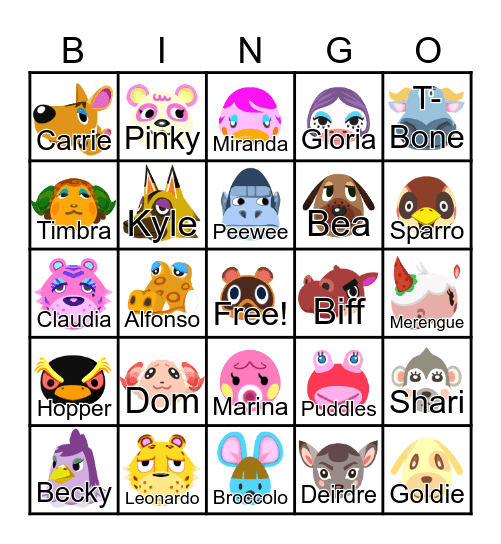 Animal Crossing Bingo Card