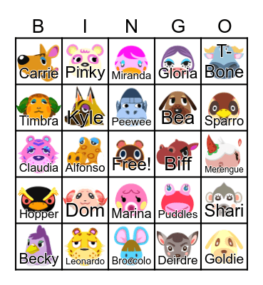 Animal Crossing Bingo Card