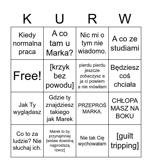 ANŻELA BINGOOOOĄĄĄ Bingo Card