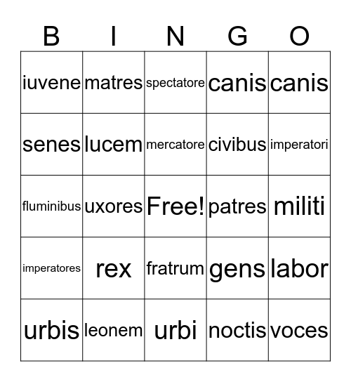 3rd DECLENSION MIXED Bingo Card