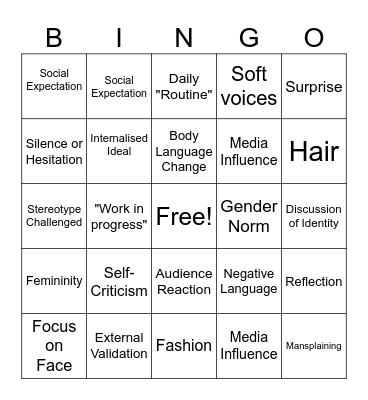 Images of Women in Media Bingo Card