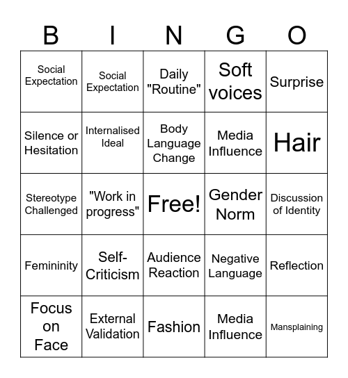 Images of Women in Media Bingo Card