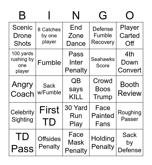 Super Bowl 60 Bingo Card
