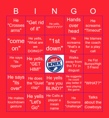 Husband Football Bingo Card