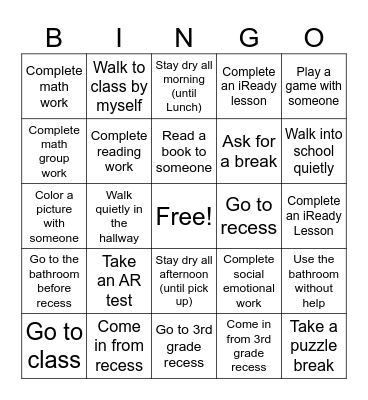 Behavior BINGO Card