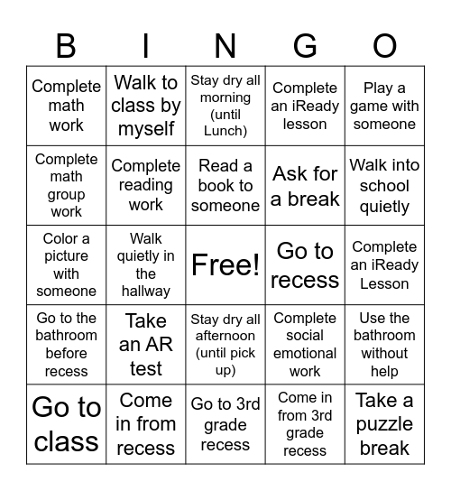 Behavior BINGO Card