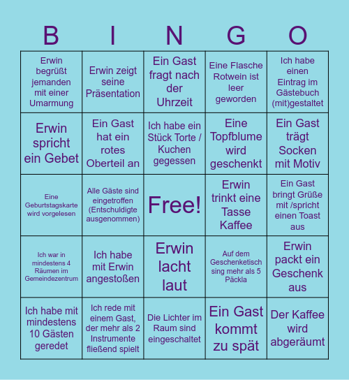 Erwin hat Geburtstag Bingo Card