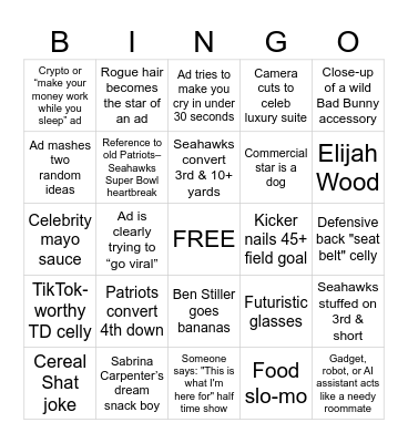 Super Casual Bowl Bingo Card