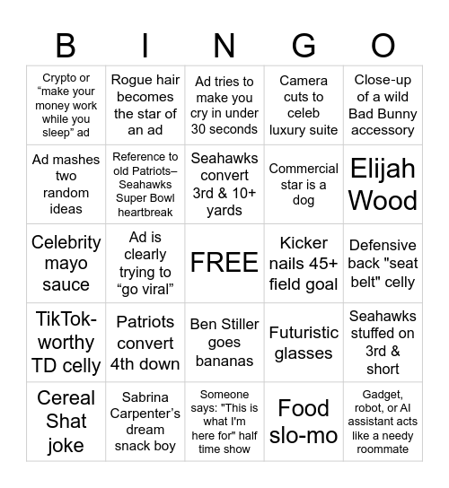 Super Casual Bowl Bingo Card