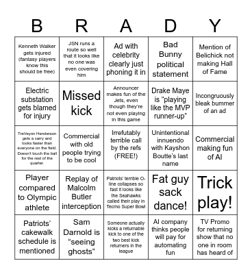 Super Bowl Bingo 2026 Bingo Card