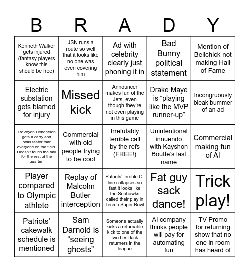 Super Bowl Bingo 2026 Bingo Card
