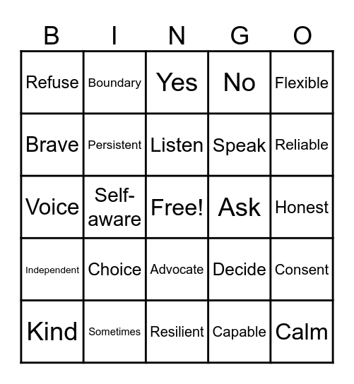 Strengths and Self-Advocacy Language Bingo Card