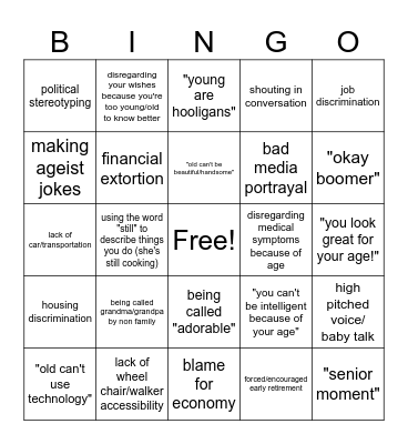 Ageism Bingo Card