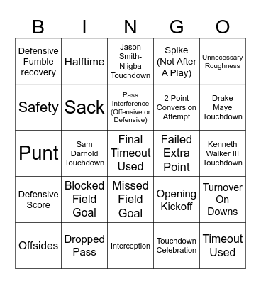 Superbowl Bingo Card